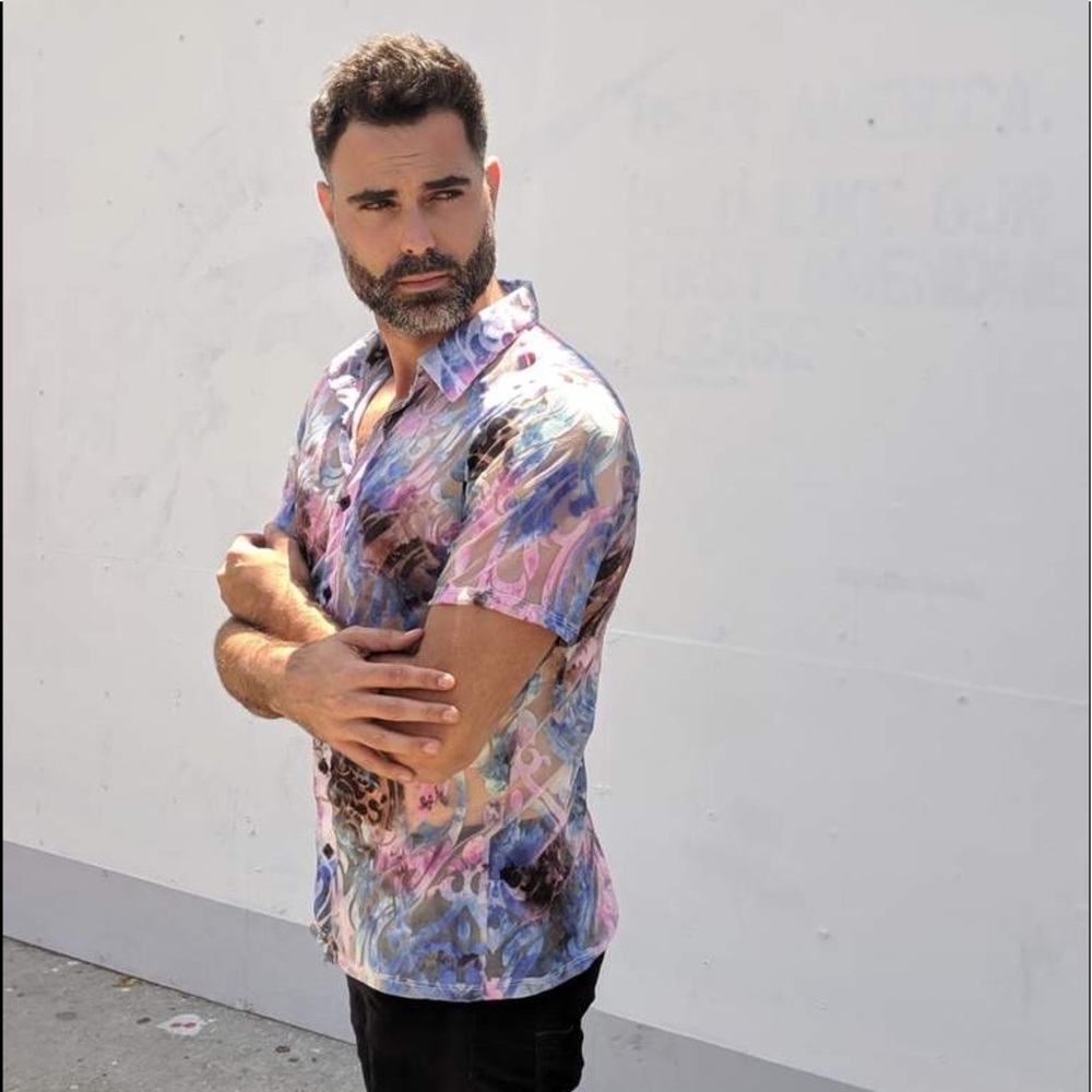 Purple Button Down See Thru Shirt